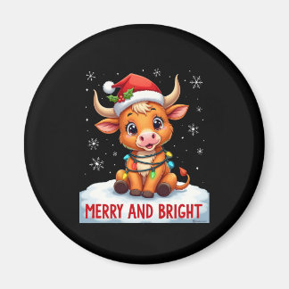 Aimant Cute Highland Baby Cow Christmas Lights Merry & Br