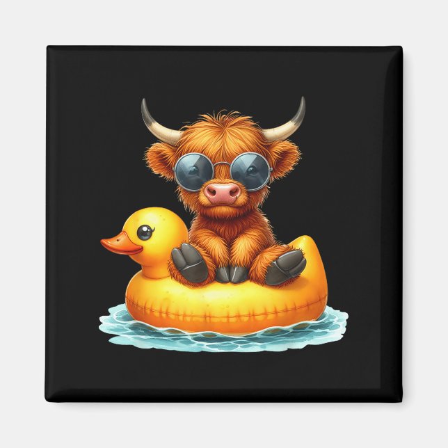 Aimant Cute Highland Cow Duck Ol Float Summer Vibes Swimm (Devant)