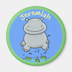 Aimant Cute hippo baby jumping cartoon illustration