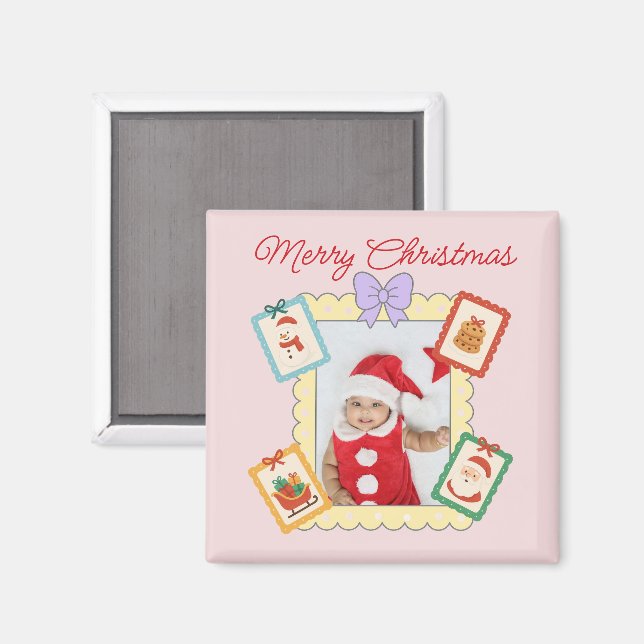 Aimant Cute Holiday Collage with Festive Pastel Frames (Recto/Verso)
