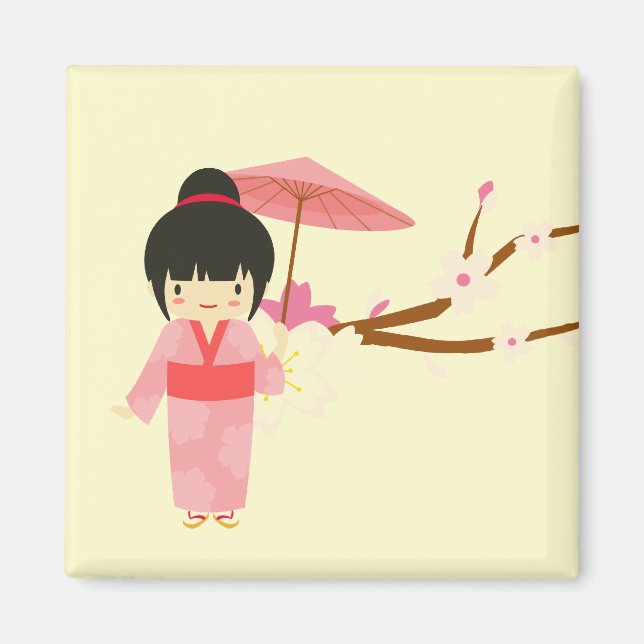 Aimant Cute japonaise rose cerise Blossom Geisha (Devant)