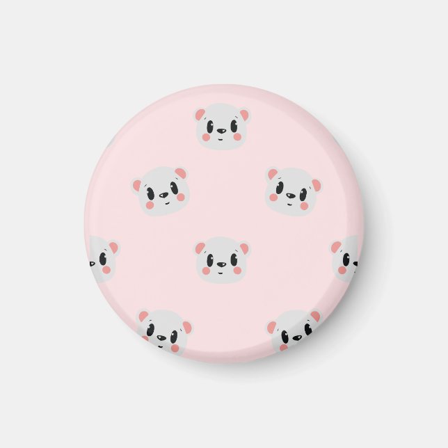 Aimant Cute Kawaii Bear Face Pattern on Pastel Pink (Devant)