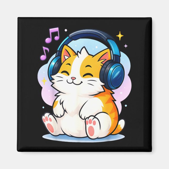 Aimant Cute Kawaii Cat Neko Funny Music Kitten Lover K-p  (Devant)