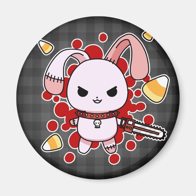 Aimant Cute Kawaii méchant lapin avec tronçonneuse (Devant)