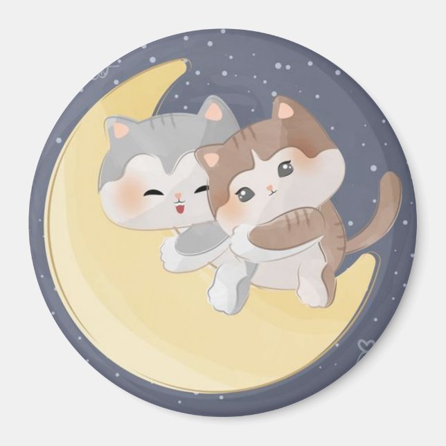Aimant Cute Kittens sur la lune (Devant)