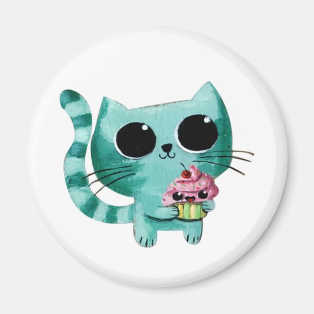 Aimant Cute Kitty Chat avec Kawaii Cupcake (Devant)