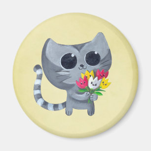 Aimant Cute Kitty Chat et fleurs