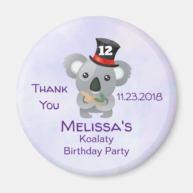 Aimant Cute Koala dans un chapeau noir Anniversaire Merci (Devant)