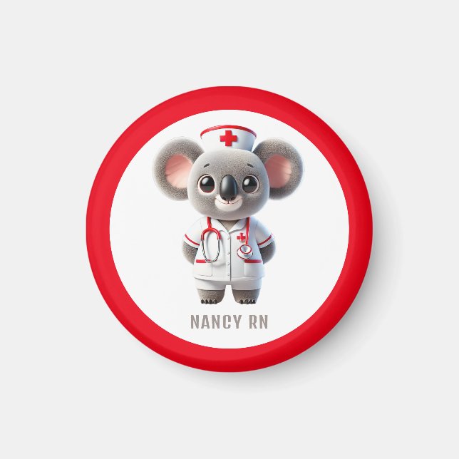 Aimant Cute Koala infirmière de l'ours avec stéthoscope r (Devant)