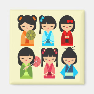 Aimant Cute Kokeshi poupées japonaises