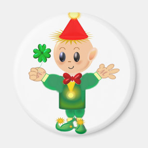 Aimant Cute leprechaun vert avec un chanceux trèfle