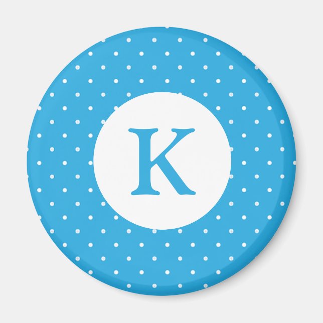 Aimant Cute Light Blue Polka Dot Pattern Monogram (Devant)