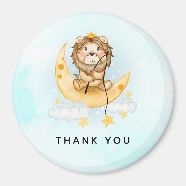 Aimant Cute Lion Pêche sur la Lune Aquarelle Merci (Devant)