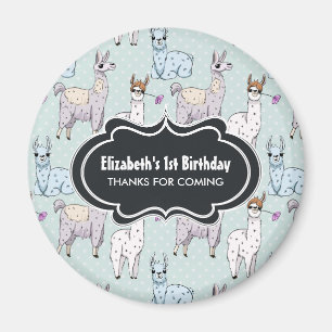 Aimant Cute Llama Pattern on Polka Dots Birthday