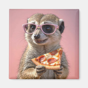 Aimant Cute Meerkat avec lunettes et pizza