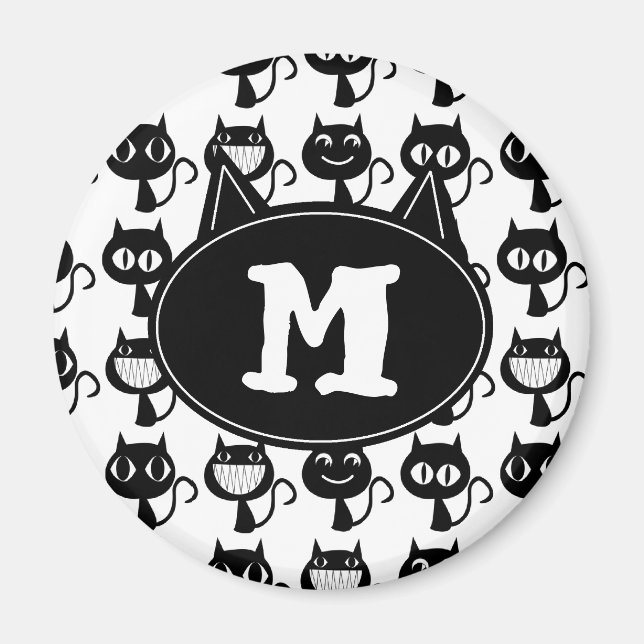 Aimant Cute Monogramme Black Cat Expressions Motif (Devant)