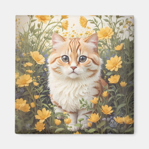 Aimant Cute Munchkin Chat Et Fleurs De Tasse À Beurre