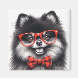 Aimant Cute Nerd rouge Pomeranian