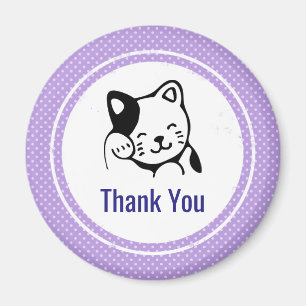 Aimant Cute noir et blanc Kitty Chat Waving Bonjour