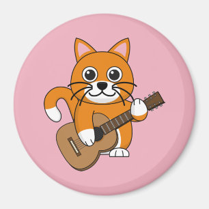Aimant Cute Orange Chat Blanc Jouer Caricature Guitare