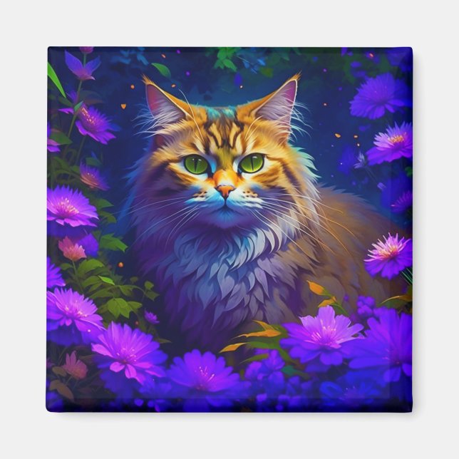 Aimant Cute Orange Kitty Chat en Fleurs (Devant)