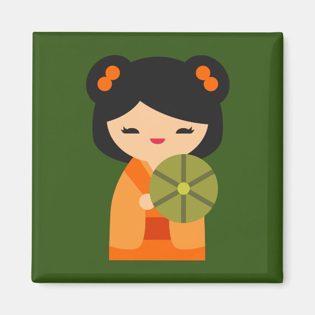 Aimant Cute orange Kokeshi poupées japonaises (Devant)