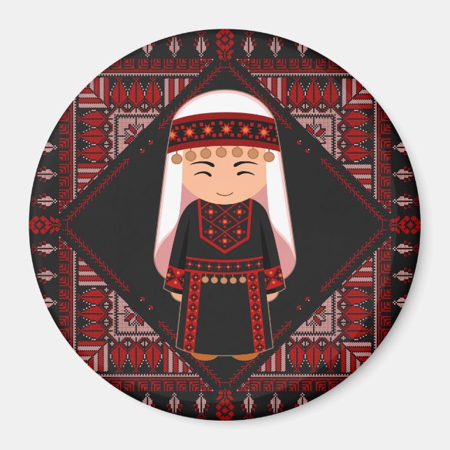 Aimant cute Palestinian girl Embroidery red tatreez   (Devant)