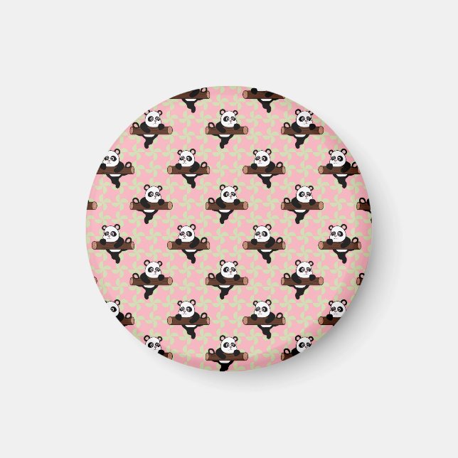 Aimant Cute Panda Pattern on Pink – Kawaii Seamless  (Devant)