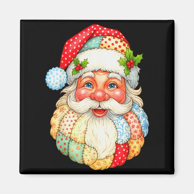 Aimant Cute Patchwork Santa Claus Christmas Xmas Men Wome (Devant)