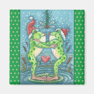 AIMANT CUTE PÈRE NOËL FROGS KISSING SOUS DRAGONFLY MISTLE