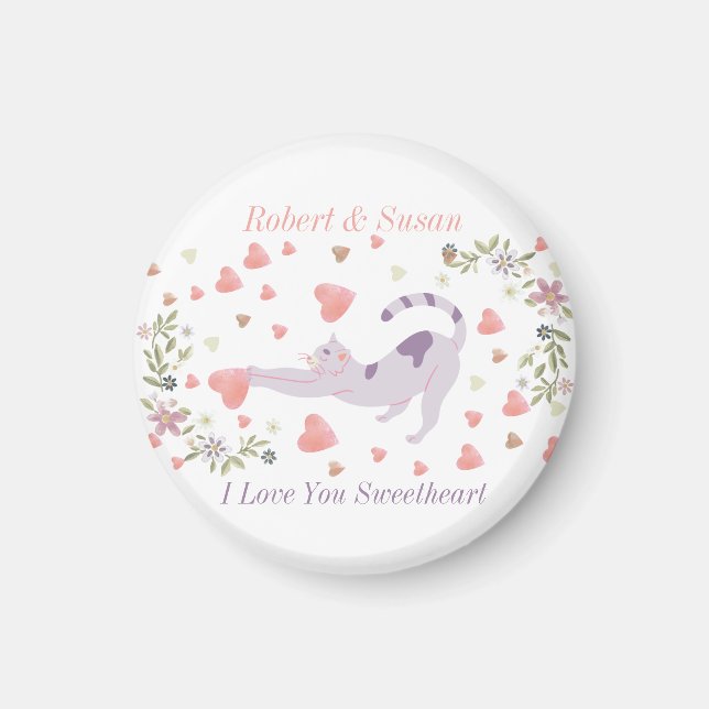 Aimant Cute Personalized Cat Love Valentine (Devant)