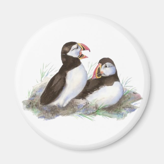 Aimant Cute Puffins, Oiseau Océanique, Plage, Nature (Devant)