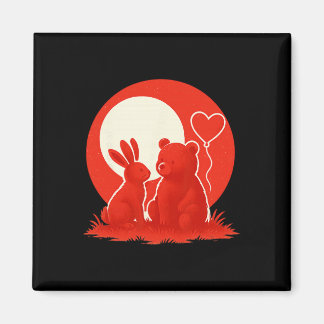 Aimant Cute Rabbit Bear Couple Valentine's Day Lovers