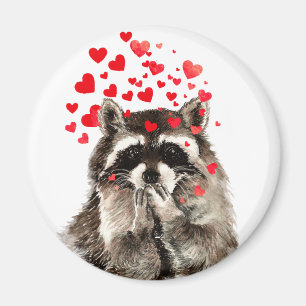 Aimant Cute Raccoon souffler Baisers Amour Coeurs