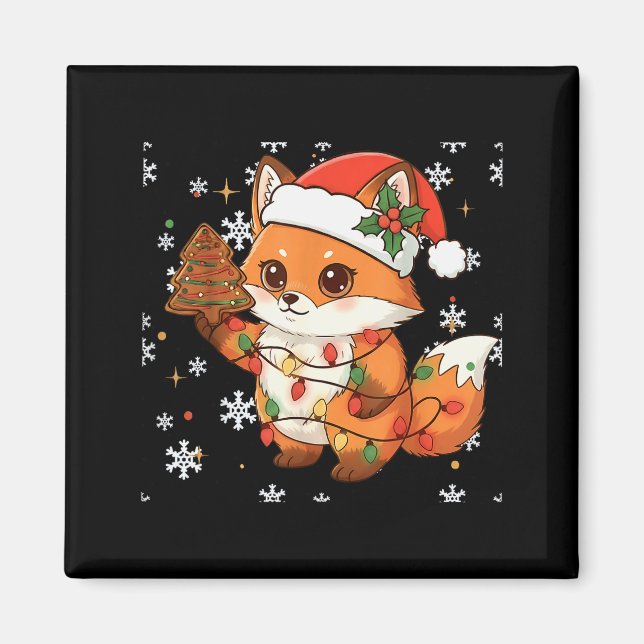 Aimant Cute Racoon Lights Tree Cake Funny Xmas Merry Chri (Devant)