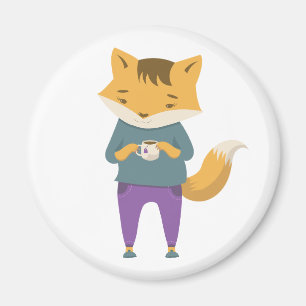 Aimant Cute renard avec tasse de thé