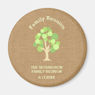 Aimant Cute Rustique Green Tree et Burlap Family Réunion
