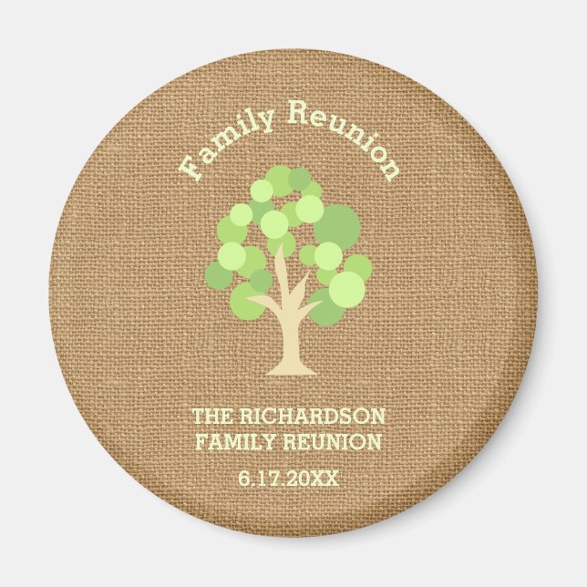 Aimant Cute Rustique Green Tree et Burlap Family Réunion (Devant)