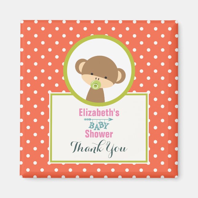 Aimant Cute Safari Baby shower de singe Merci (Devant)