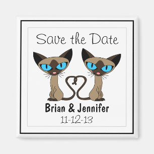 Aimant Cute Siamese Cats Tail Heart Wedding Enregistrer l