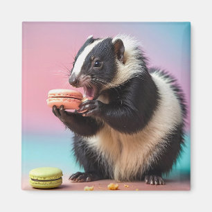 Aimant Cute Skunk Manger des Macarons colorés