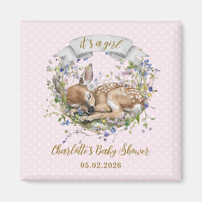 Aimant Cute Sleeping Doe Baby Shower (Devant)