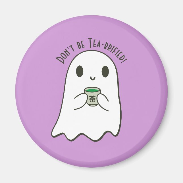 Aimant Cute Smiling Ghost & japonais Tea Kanji (Devant)