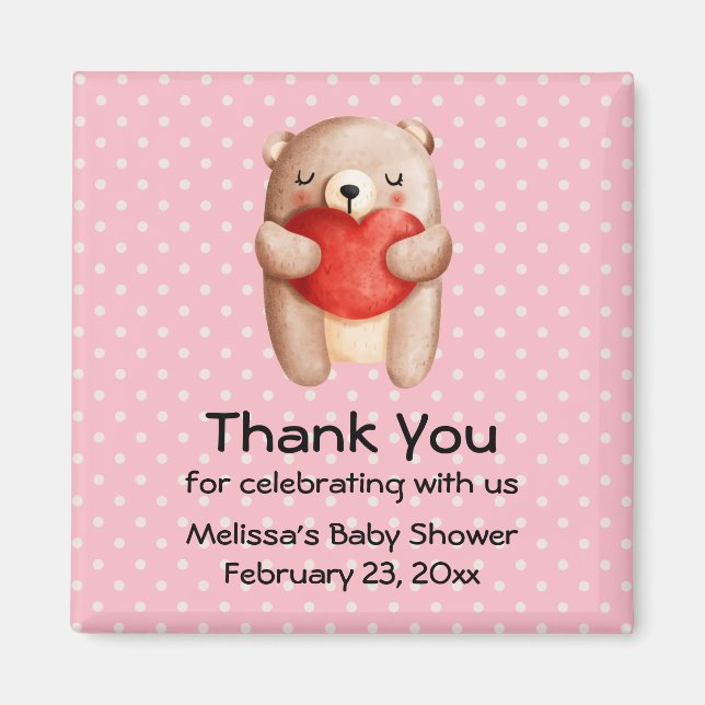 Aimant Cute Teddy Bear avec un Merci Red Heart Party (Devant)