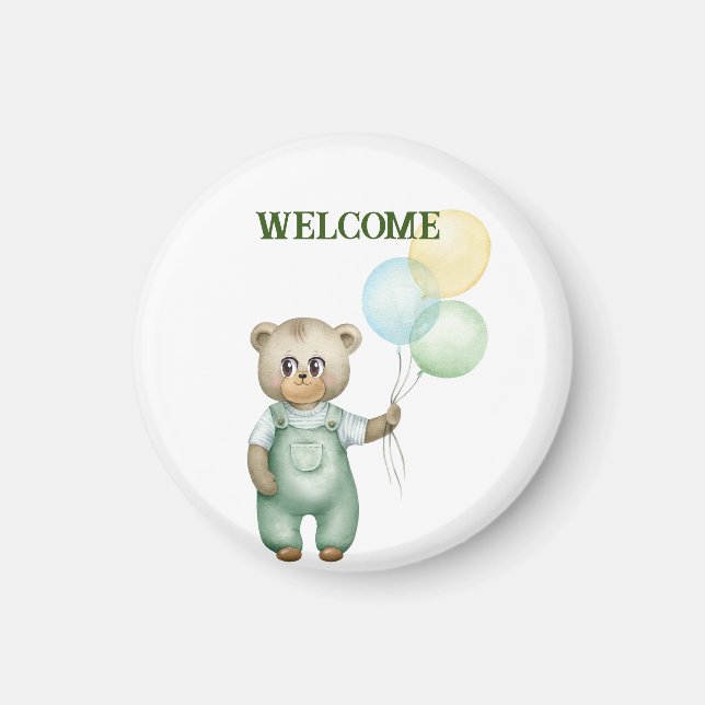 Aimant cute teddy bear green background (Devant)
