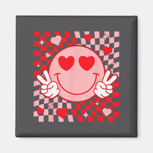 Aimant Cute Valentine Smile Face Smiling Checkered Patter (Devant)