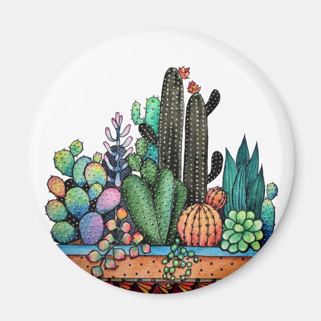 Aimant Cute Watercolor Cactus Garden (Devant)