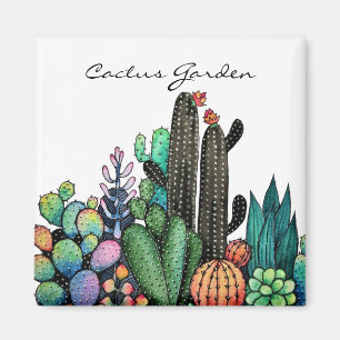 Aimant Cute Watercolor Cactus Garden