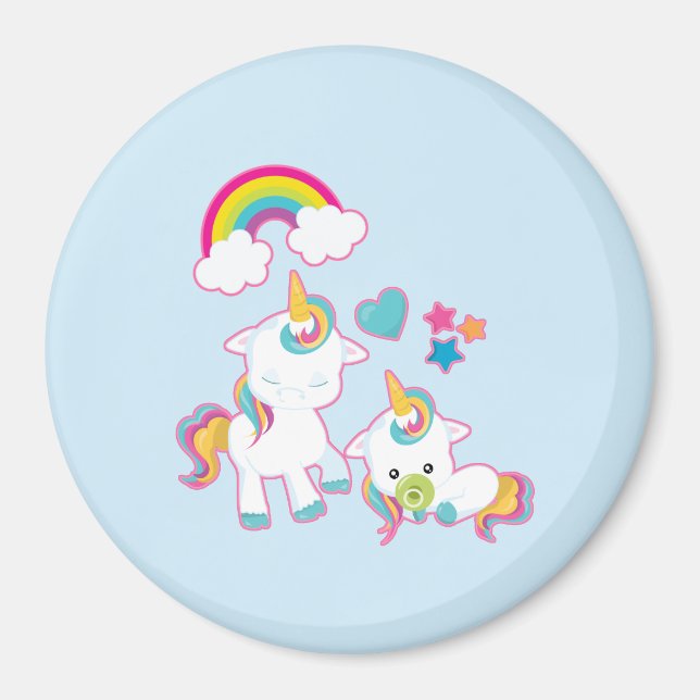 Aimant Cute White Unicorns Magical Mama & Baby (Devant)