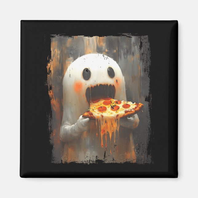 Aimant Cute Zza Ghost Eating Zza Funny Halloween Food Lov (Devant)